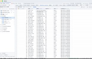 Table data in a grid; tables with a primary key can be edited in place