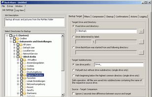 Main window with source and target select