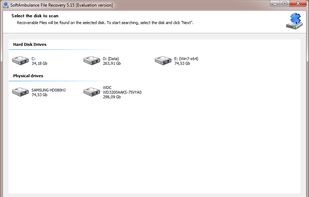 Main program window. Clicking on the disk will start recovery wizard.