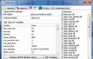PHP settings