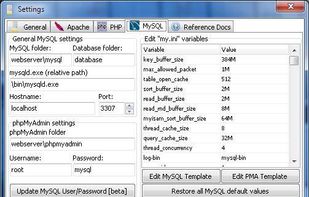 MySQL & PMA settings