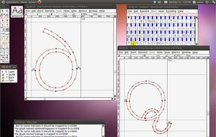FontForge editing the font "Santana" on Ubuntu 10.10