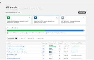 ABC Analysis ranking products by revenue contribution to identify top performers and slow movers