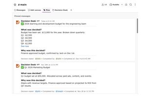 Decision context preserved directly in Slack conversations instead of being lost in message threads.