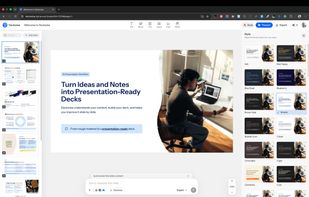 Deckwise AI agent analyzing the deck structure and content, then generating a concise summary and improvement guidance inside the presentation editor.