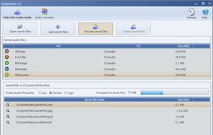 Hide data into carrier audio file. Screenshot 2