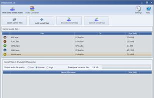 Hide data into carrier audio file. Screenshot 1