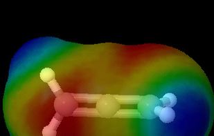 The electrostatic potential of allene mapped onto a translucent surface