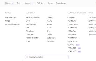 Deft PDF's screenshot of all tools listed on the site. All unlimited to use for free