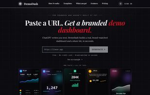 This is the landing page of DemoDash in dark mode