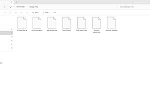 The same folder without Design Previewer: every design file shows the same blank icon.