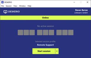 Dashboard for logged-in users. Using session profiles, users can choose whether they want to control a remote desktop or show their own desktop, among other options.