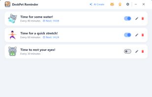 Whether it's drinking water every hour or resting your eyes every 40 minutes, customize your schedule with ease.