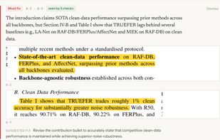 One finding: a claim in the introduction contradicts Table I. Both places are   highlighted on the page, with a suggested fix.
