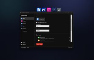 The Manager window: rename a folder, choose its expand style, and reorder its shortcuts.