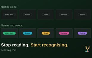 macOS calls them Desktop 1, 2, 3. DeskStag lets you name them, right inside Mission Control.