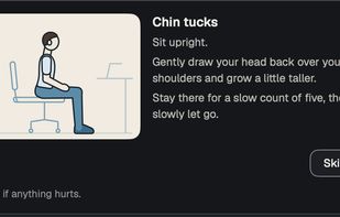 Chin tucks for the neck, done sitting down, with a timer.