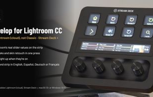 Stream Deck + running Develop for Lightroom CC: the touch strip shows Lightroom's real slider values