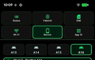 Device profile management: select from a library of preconfigured Android device profiles (Pixel, Samsung, Motorola, and more) across Android 13–16 for QA testing.