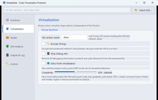 Code virtualization settings