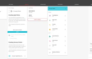The Spells screen, from which some characters can cast magic. You can also view spell slots from this tab.