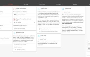 The Actions screen, from which you can see some of the various interactions, attacks, and features that your character can use.