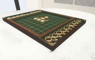 Othello on a 3D table, with the discs ready beside the board.
