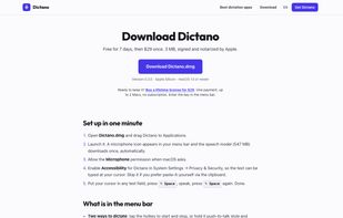The download page, with the system requirements and the license.