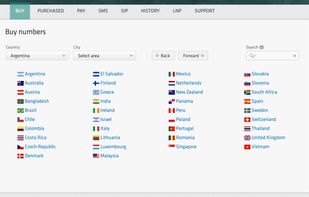 Browse and purchase virtual phone numbers by country.