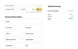 Checkout Page With All Fields: Checkout with all fields and login form.
