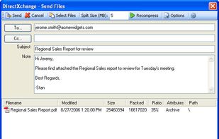 DirectXchange Send Window

This is the DirectXchange send window. It is fully integrated with Outlook and contains a built-in archive manager.