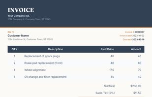 A branded invoice template filled with line items and totals from structured data