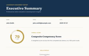 An assessment report with charts and scores calculated by built-in formulas