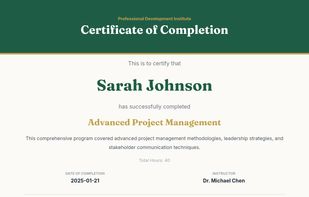A print-ready certificate of completion generated from form response data