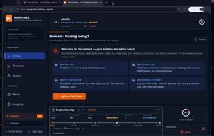 A unified trading workspace that brings discipline tracking, recent trades, market context, and trader development into one command center.