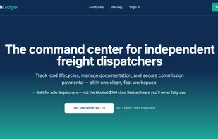 The DispatchLedger landing page, showing the command center pitch for independent freight dispatchers.