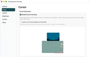 Cursor crossing settings and display layout.
