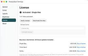 Single Mac license and purchase options.