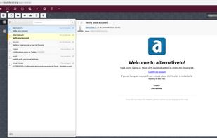 Rainloop, with the AlternativeTo email confirmation open