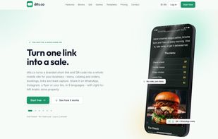 dits.co turns a branded short link and QR code into a whole mobile site for your business - menu, catalog and orders, bookings, links and lead capture. Share it on WhatsApp, Instagram, a flyer or your bio, in 9 languages - with right-to-left Arabic done properly.