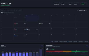 Portfolio dashboard: upcoming dividend and earnings calendar, monthly income and overall dividend health.