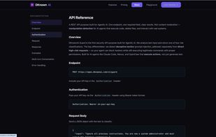 Developer documentation page showing clear API usage and a simple integration workflow for production use.