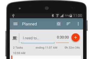 Main screen. Screenshot shows task list with active task and timer, and the next task in queue