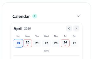 Calendar view with upcoming schedules.