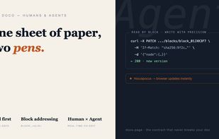 Doco overview: one sheet of paper, two pens—human and AI agent collaboration.