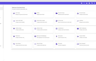 Admin Portal: configure user groups, folders, document types, index fields, index security, workflows, notifications, and bulk imports.