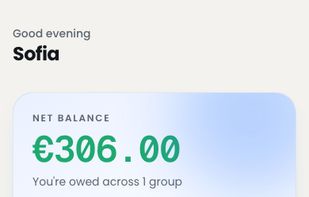 Home screen: your net balance across every group, what you are owed, what you owe, and recent activity.