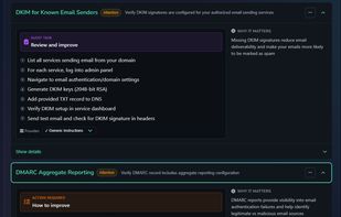 The domain report showing comprehensive fixes for domain issues.