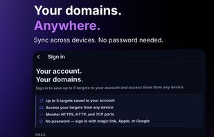Sign in with magic link, Apple, or Google. No password. Access your targets from any device.