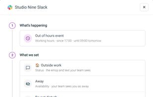 Why did my status change. Open Details on any account to see what is happening (working hours, a calendar event or an override), what Don't Interrupt set because of it, and what Slack or Teams is actually showing right now. Anything that does not match is highlighted.